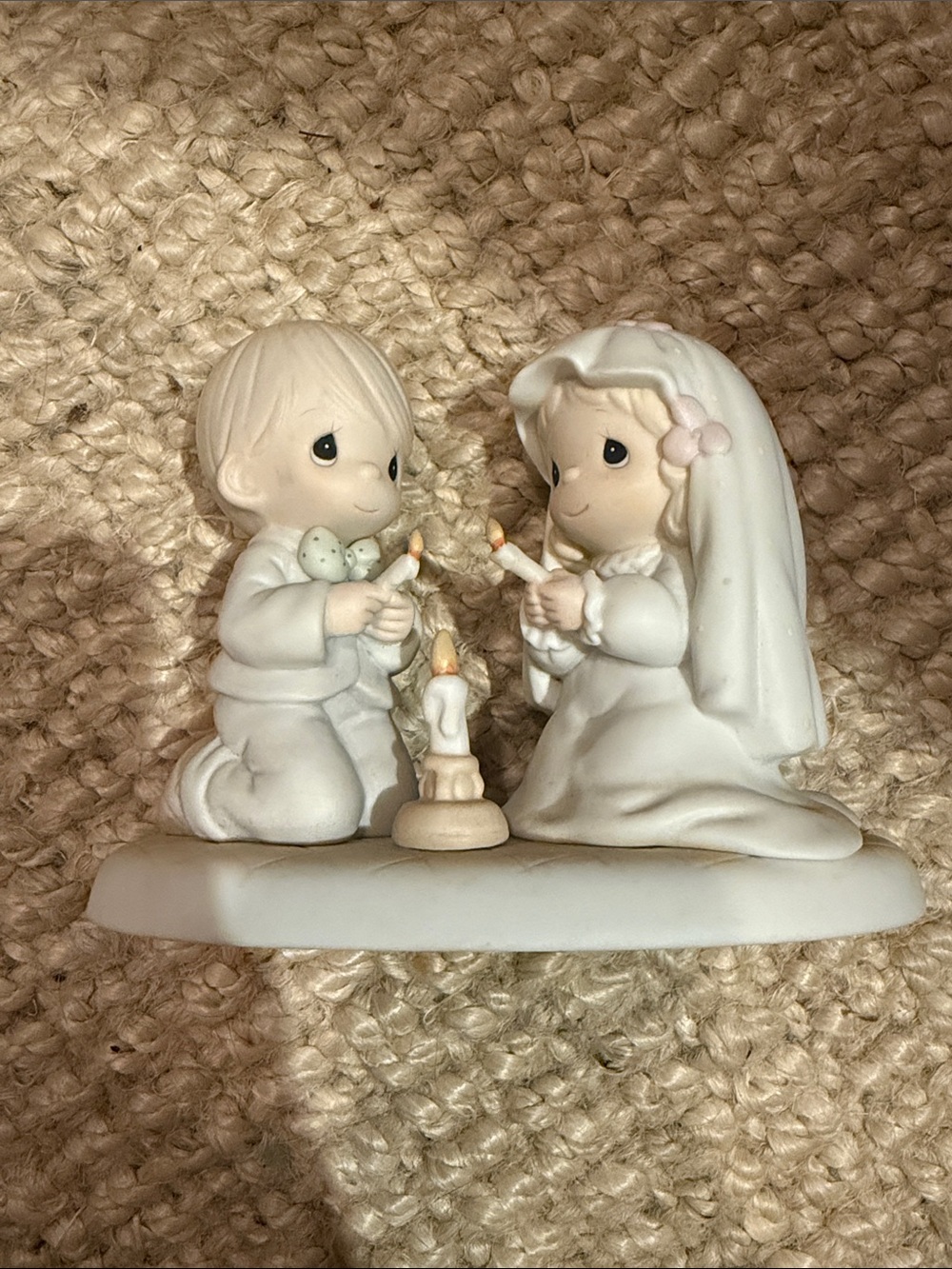 Precious Moments Porcelain Boy and Girl Cake Topper – White and Cream 3 pieces